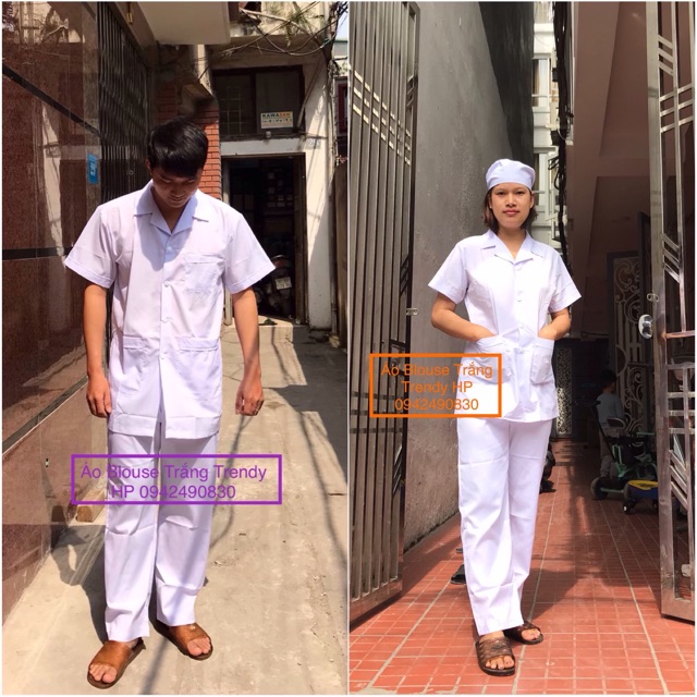 Bộ quần áo blouse nam nữ cộc tay - bộ quần áo điều dưỡng, y tá, dược sĩ nam nữ cộc tay
