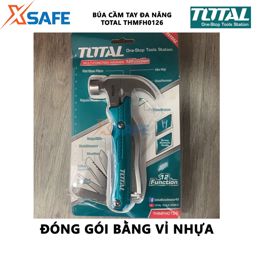 Búa đa năng cầm tay TOTAL THMFH0126 Búa đóng nhổ đinh, kẹp, cắt, bấm khóa cứng, thép Cr-V siêu bền cứng, chống rỉ sét