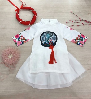 Set áo dài khổng tước bé gái