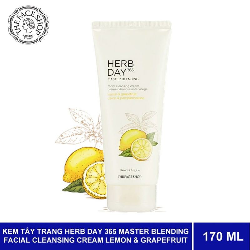 Kem Tẩy Trang The Face Shop Herb Day 365 Master Blending Cleansing Cream TFS Làm Sạch Sâu - 170g (Lemon & Grapefruit)