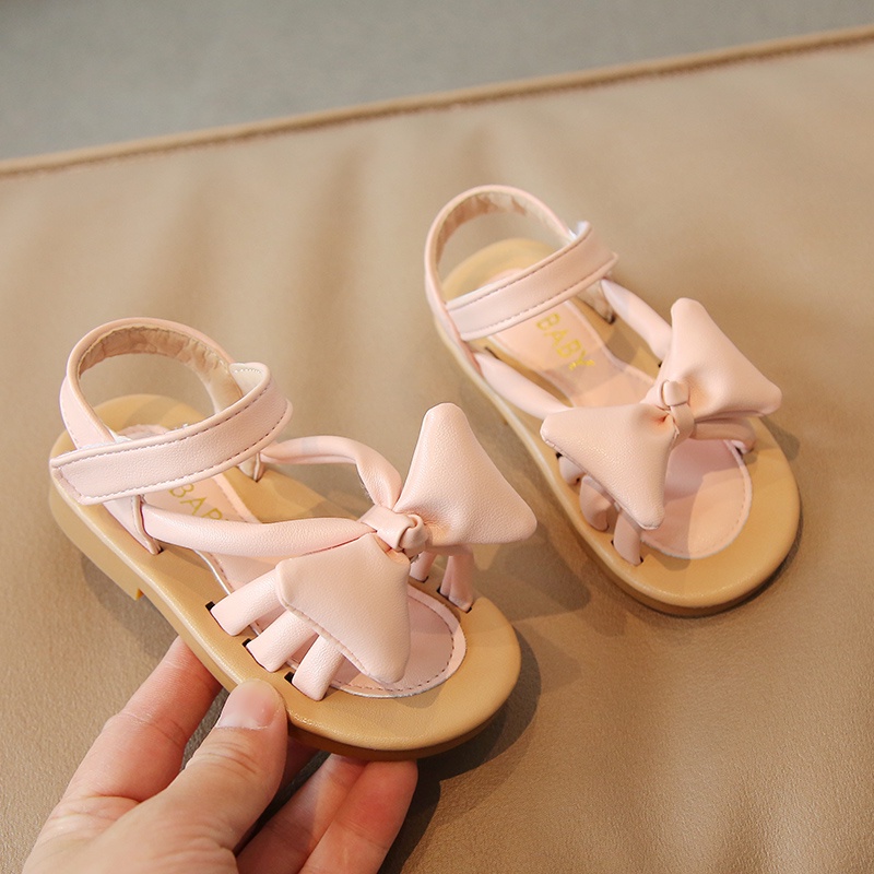 Sandal Da Mềm Chống Trượt Đính Nơ Xinh Xắn Cho Bé Gái 2-8 Tuổi