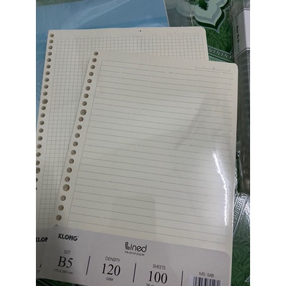 Sổ còng/ Bìa/ Ruột giấy KLong B5 kẻ ngang 100 tờ; MS: 548/549, giấy còng 28 lỗ refill Klong chính hãng