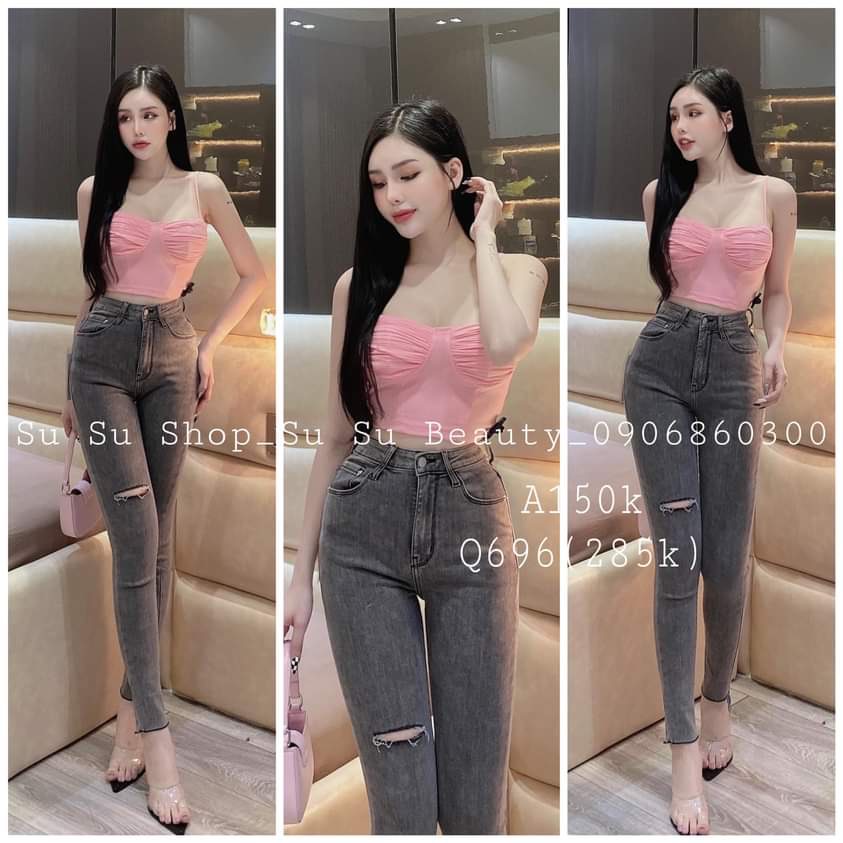 Áo 2 dây croptop nhúm 2 bên mút ngực cực xinh , chất thun gân mềm mịn