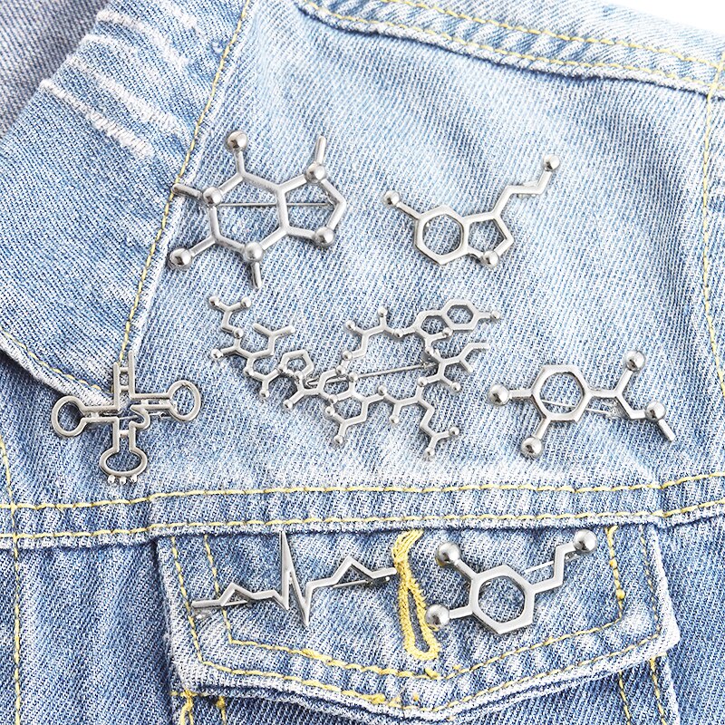 Ghim cài áo kim loại màu bạc hình nhân vật hoạt hình Serotonin Molecules Gene