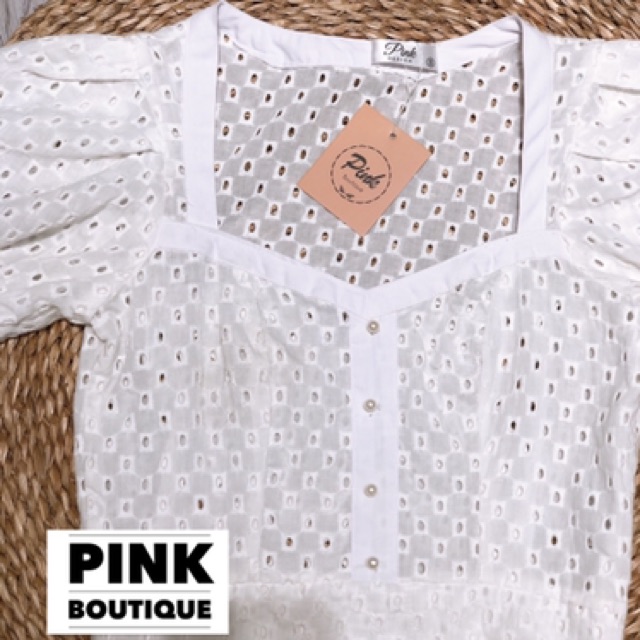 Áo Croptop Trắng thêu Tay Bồng Thiết Kế PINKBOUTIQUE