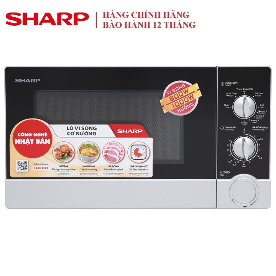 Lò vi sóng có nướng Sharp R-G302VN-S 23 lít, màu Đen Bạc