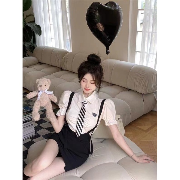 Hàng Có Sẵn  Bộ Đồng Phục Hai Mảnh Đầm Dây Buộc Hông Phong Cách Preppy Ngọt Ngào Có Thể Muối Ngọt Ngào Phong Cách Preppy Thời Trang Mùa Hè Cho Nữ