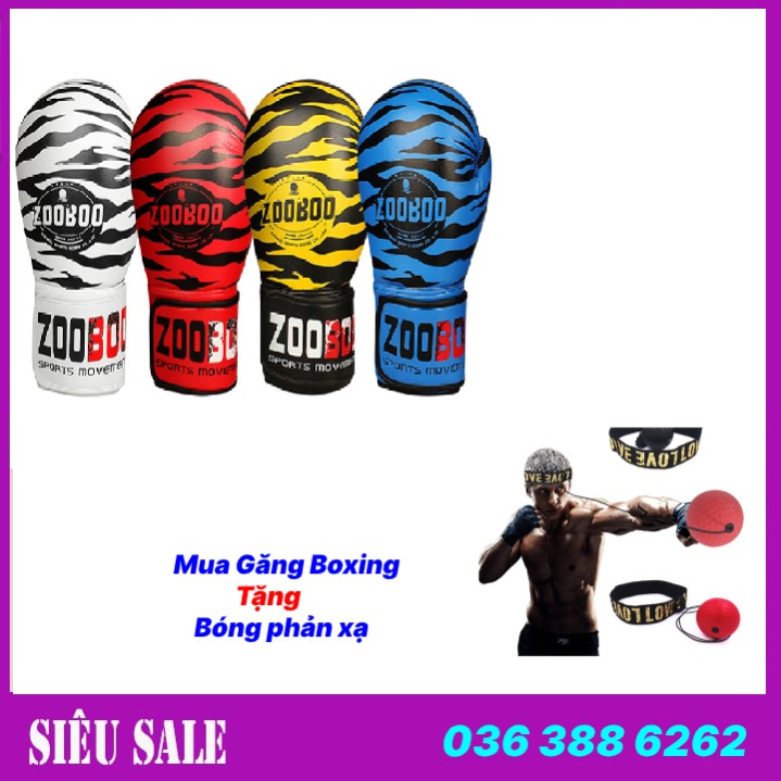 Găng tay đấm bốc boxing mma Zooboo chính hãng tặng bóng phản xạ boxing treo đầu - Bảo hành 6 tháng