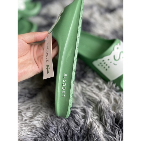 Dép quai ngang nam cao cấp, dép lacostee cá sấu hở mõm màu xanh cốm