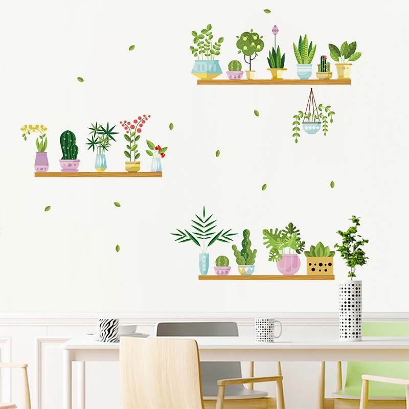 Sticker PVC Dán Tường Hình Chậu Cây Xanh Trang Trí Nhà Cửa