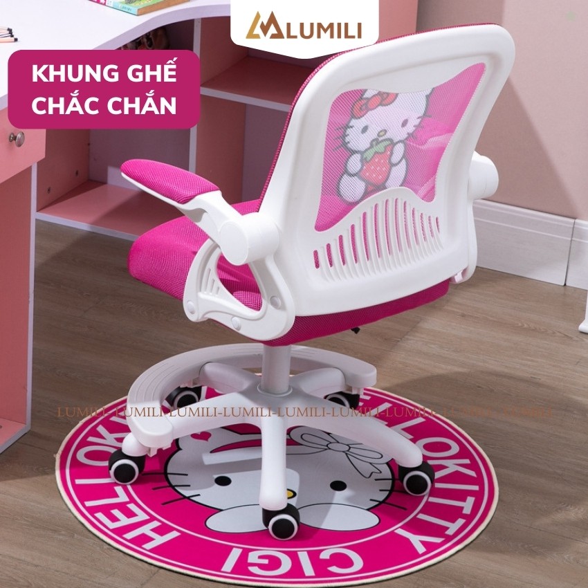 Ghế chống gù trẻ em Lumili H2 ghế ngồi cho bé hình đáng yêu có tay vịn, bánh xe xoay 360 độ phù hợp với học sinh