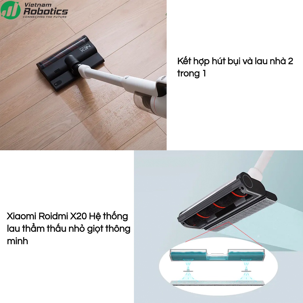 Máy hút bụi lau nhà cầm tay Xiaomi Roidmi X20 - Phiên bản quốc tế - bảo hành 24 tháng - Nhiều đầu hút - Lực hút 25000 Pa