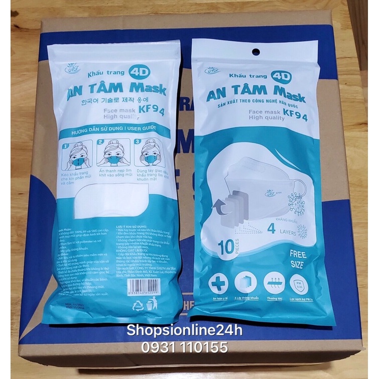 ✅ Thùng 300 cái khẩu trang 4 lớp KF94 An Tâm kháng khuẩn cao cấp Màu Trắng