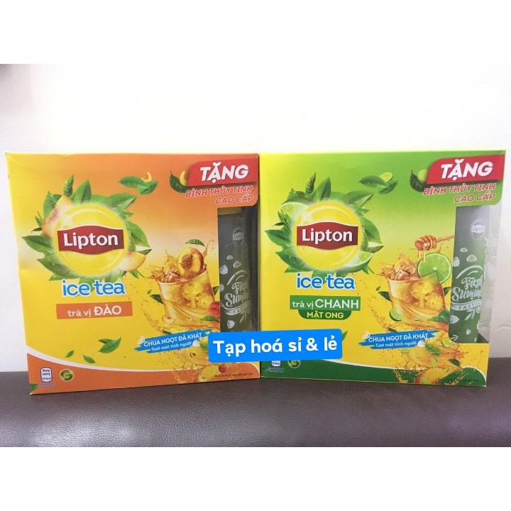 [Tặng kèm bình thủy tinh] Combo 2 hộp Trà chanh/ đào Lipton Ice Tea (14g x 16 túi*2hop)