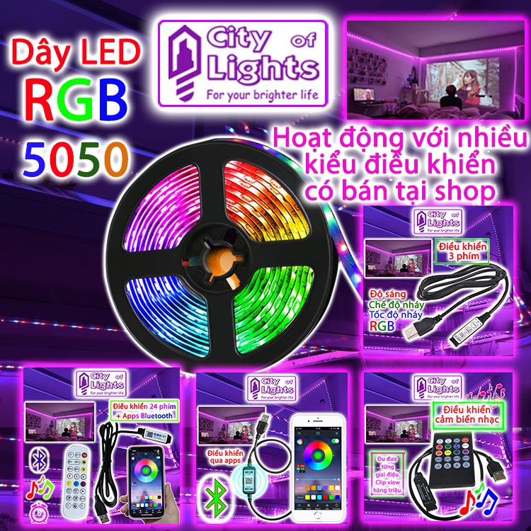 Đèn led trang trí phòng ngủ nháy theo nhạc đèn led tiktok dài 1M 3M 5M hỗ trợ livestream điều khiển qua apps bluetooth