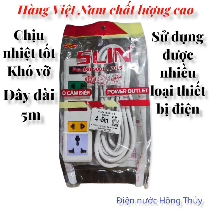 Ổ điện Slin 1 công tắc 4 ổ cắm - Dây dài 3m, 5m - Hàng chính hãng