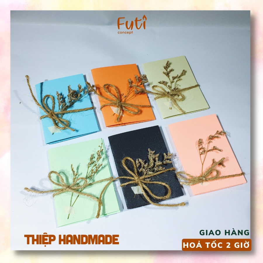 Thiệp hoa khô handmade ghi lời chúc, giấy cứng vintage