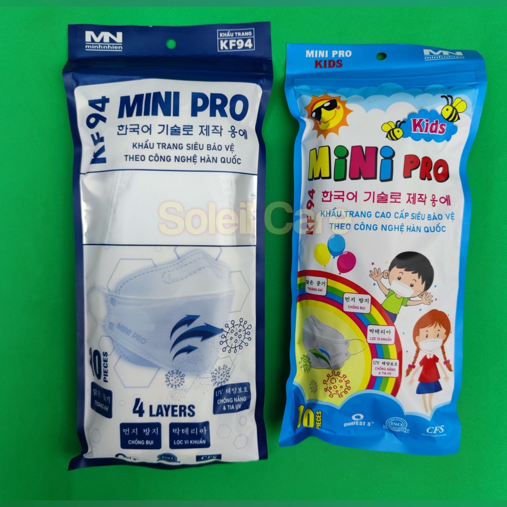Khẩu trang KF94 MINIPRO cao cấp, gói 10 chiếc, thiết kế 4D ôm sát, chống bụi mịn PM2.5