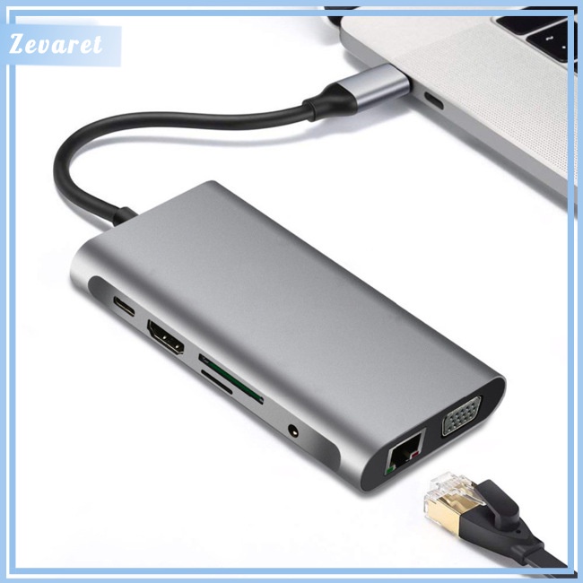 Bộ Chia Cổng Type-c Sang HDMI VGA RJ45 PD USB 3.0 10 Trong 1