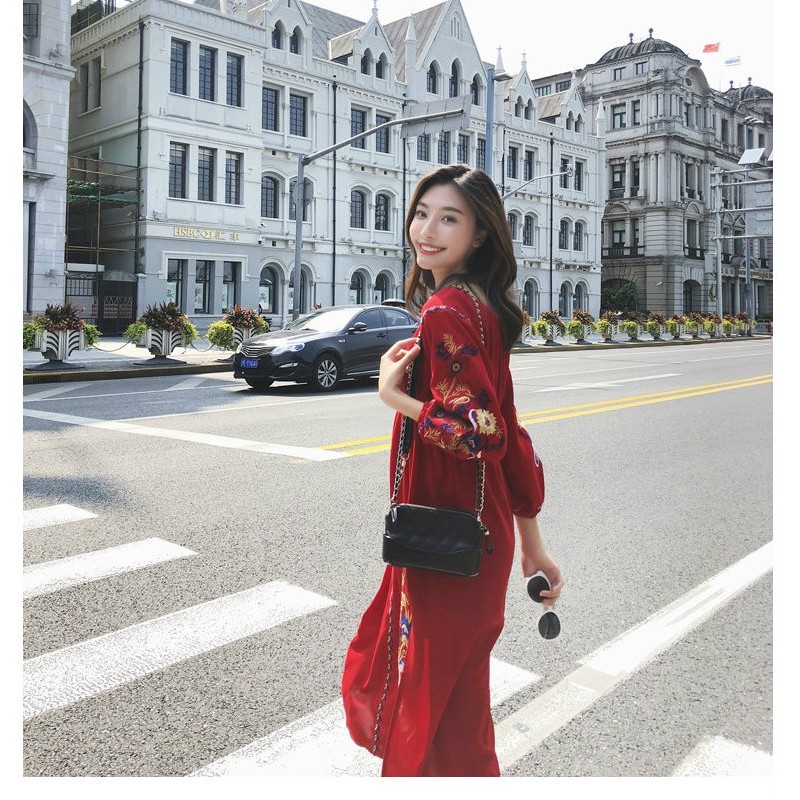 [HÀNG LOẠI 1] VÁY BOHEMIAN ĐỎ| HỌA TIẾT | TRỄ VAI | BigBuy360 - bigbuy360.vn