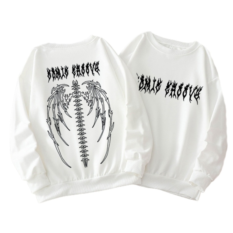 Áo Hoodie Tay Dài Dáng Rộng In Hình Đôi Cánh Phong Cách Gothic Cho Nữ