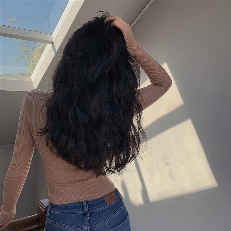 QKOOLE Áo len  tay dài màu trơn thời trang cho nữ