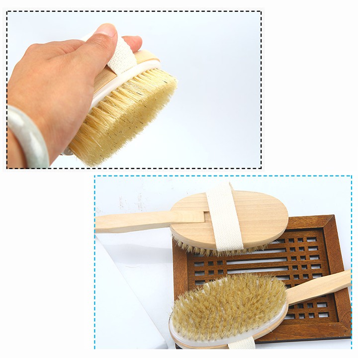HCM - Cây bàn chải chà lưng bằng gỗ có thể tháo rời đầu chải để cầm tay