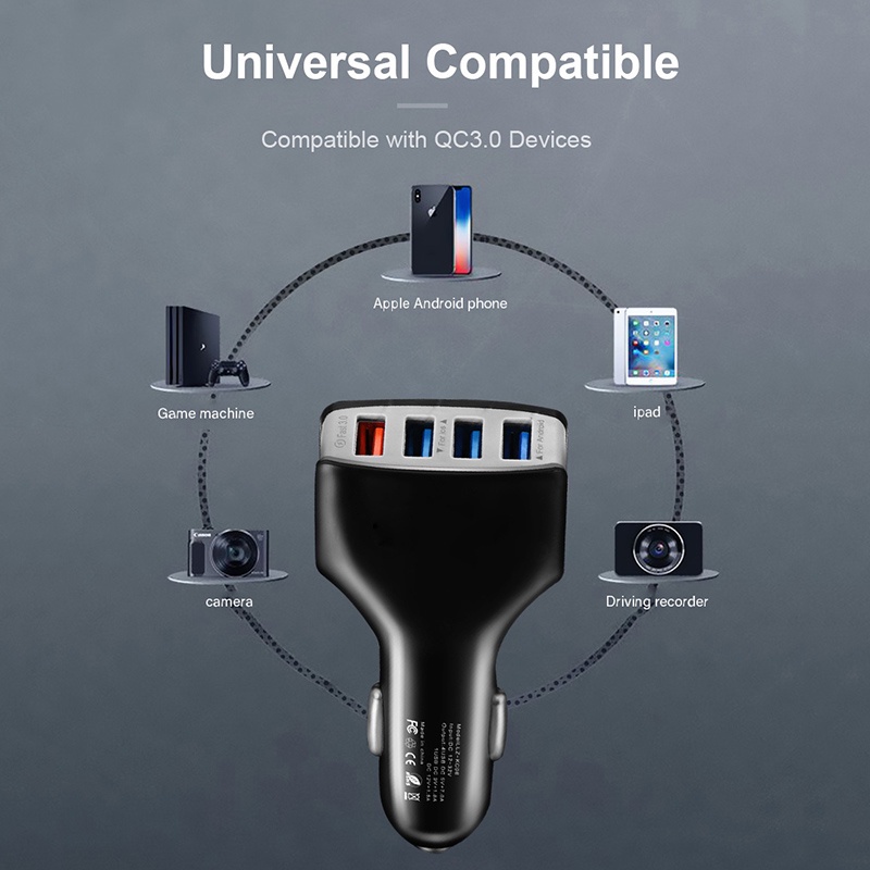 Tẩu Sạc Nhanh QC3.0 4 Cổng USB Cho iPhone Xiaomi Xe Hơi