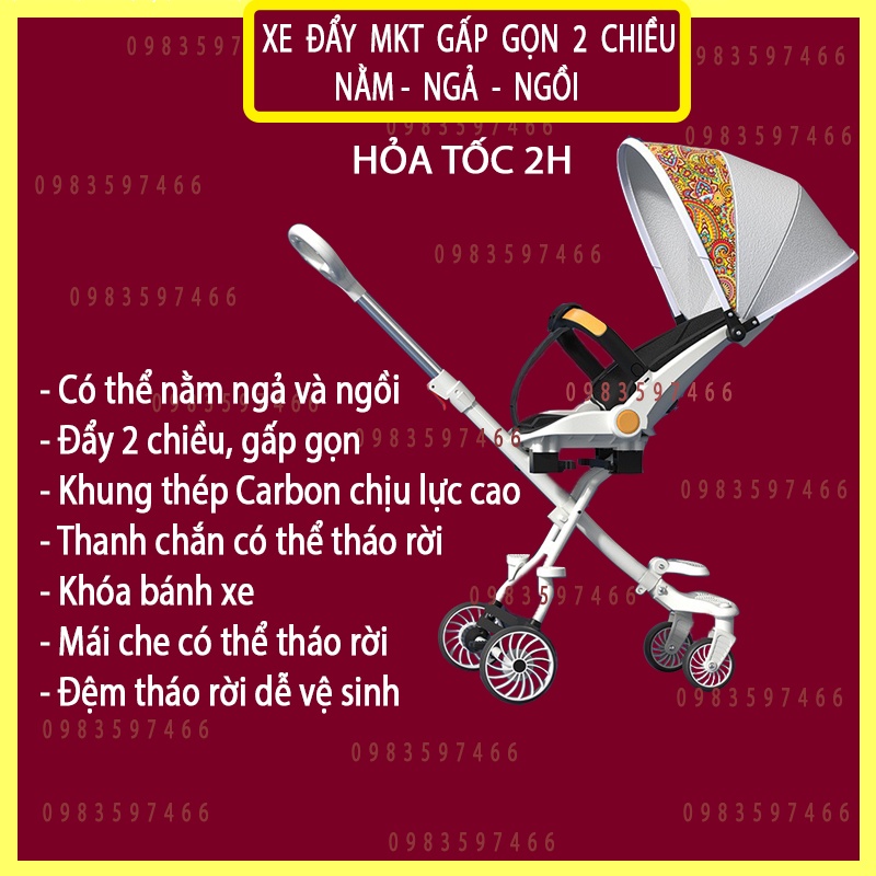 XE ĐẨY GẤP GỌN 2 CHIỀU CAO CẤP MKT, XE ĐẨY GẤP GỌN