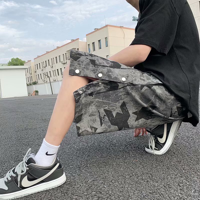 Quần Short Thể Thao Dáng Rộng Họa Tiết Rằn Ri Kiểu Hàn Quốc Cá Tính Cho Nam