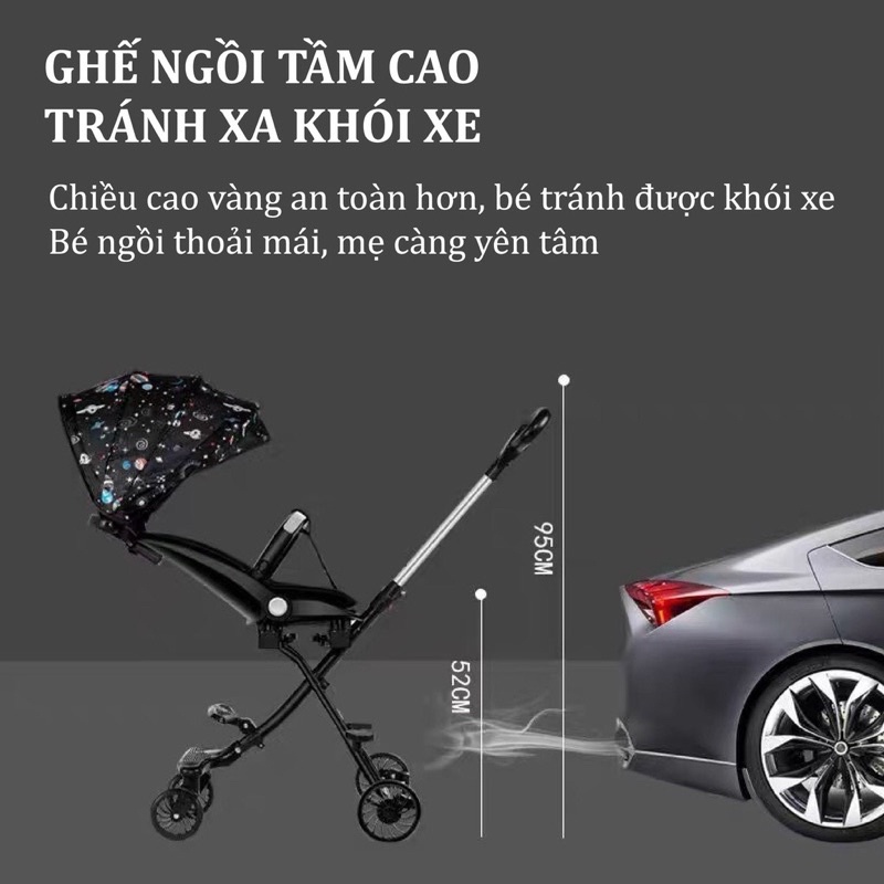 XE ĐẨY 2 CHIỀU GẤP GỌN CÓ CHẾ ĐỘ NGẢ TỰA LƯNG V-BABY- MẪU MỚI 2022