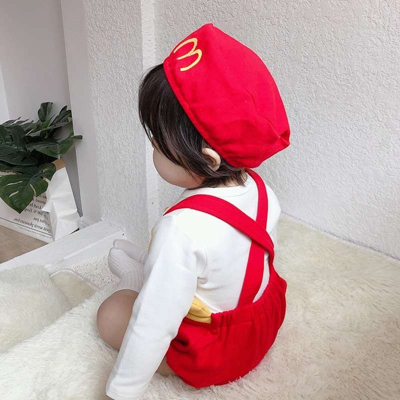 Bộ trang phục họa tiết Mcdonald có áo liền quần/ đôi vớ/ nón dễ thương cho trẻ em