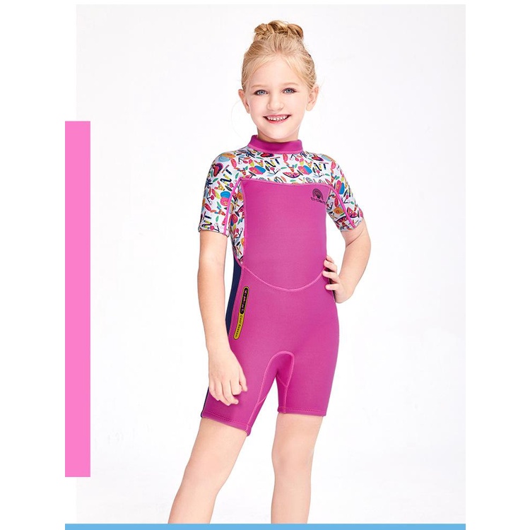 Bộ đồ bơi bé gái giữ nhiệt DIVE &amp; SAIL cao su non dày 2.5mm phối sắc màu tươi tắn M150658K