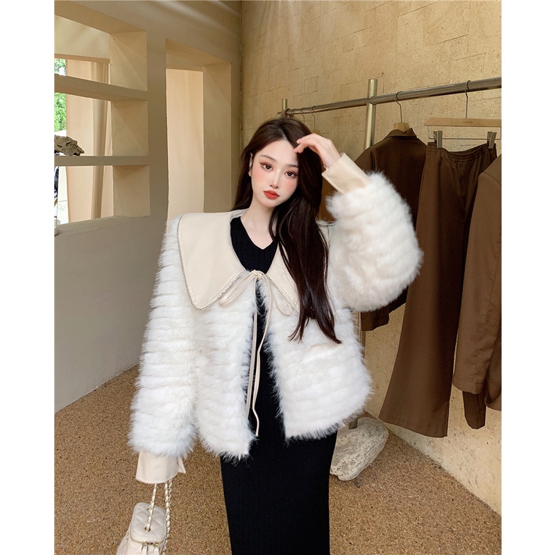 Áo lông trắng phố cổ da buộc nơ sang chảnh hàng Quảng Châu | BigBuy360 - bigbuy360.vn
