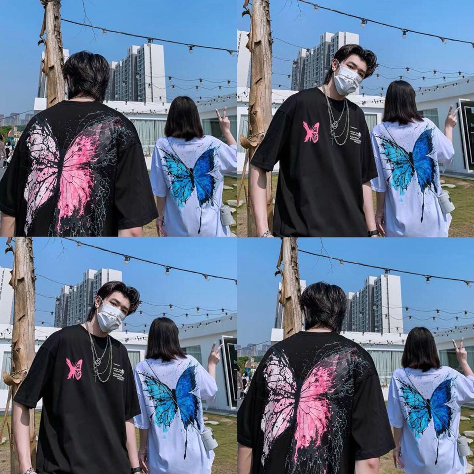 [Mã SKAMSALE06 giảm 10% tối đa 100K đơn 150K] Áo thun unisex from rộng cổ tròn tay lỡ freesize 38 - 70kg áo bướm