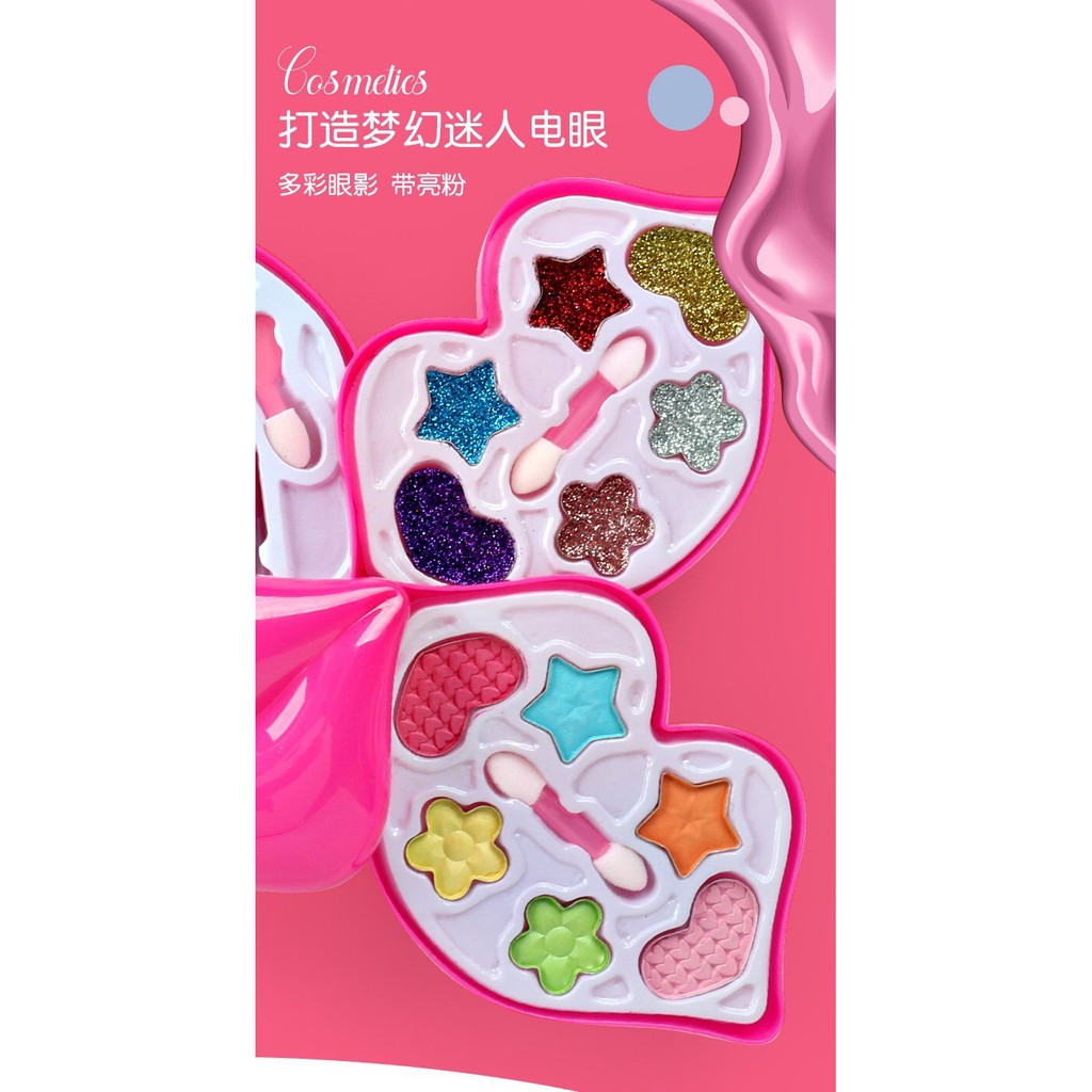 Bộ đồ chơi soi gương học trang điểm cho bé gái, bộ màu hồng bắt mắt có phụ kiện và màu bên trong