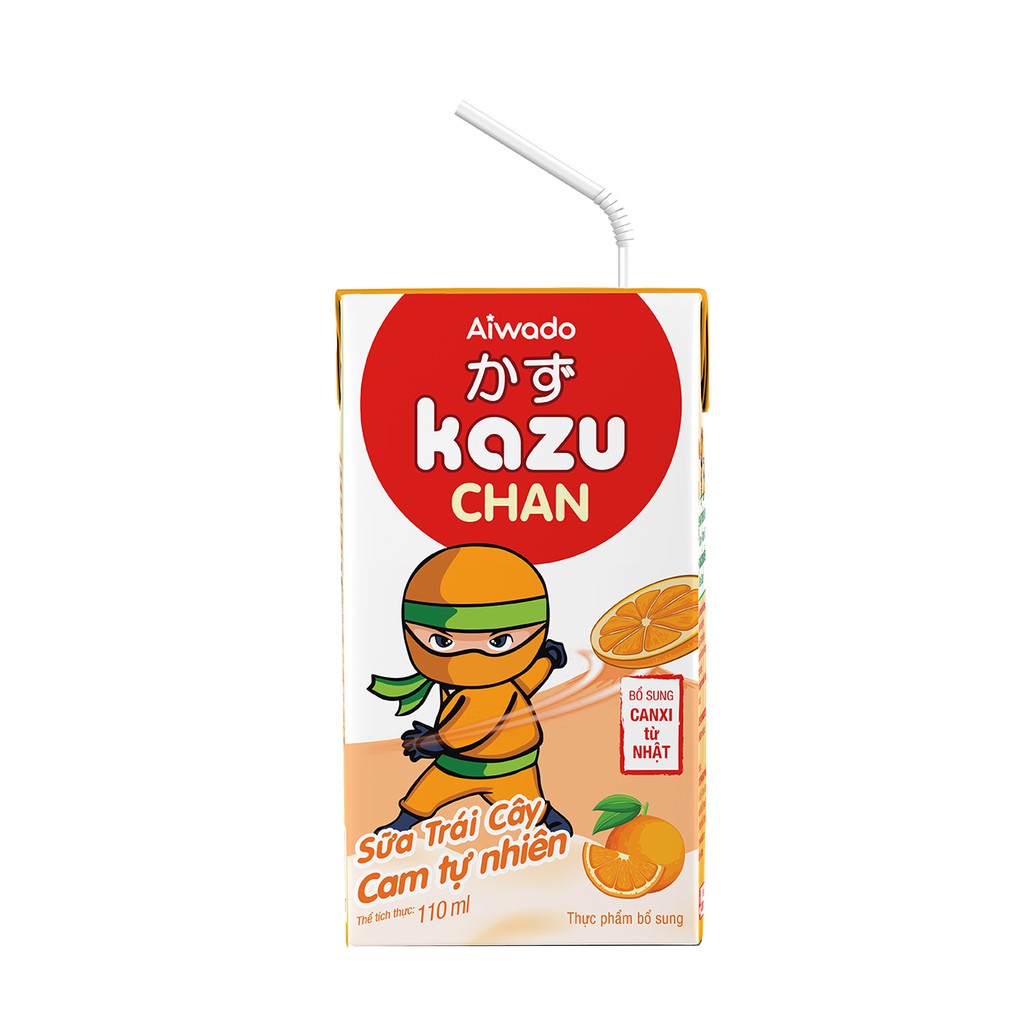 Aiwado Kazu Chan - Sữa trái cây Cam tự nhiên (Thùng 48 hộp 110ml)