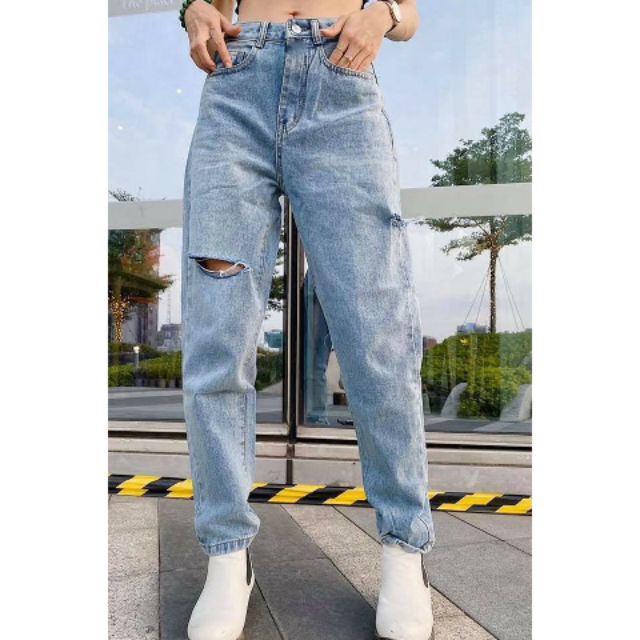 QUẦN BAGGY JEANS NỮ RÁCH CÁ TÍNH MS 3033