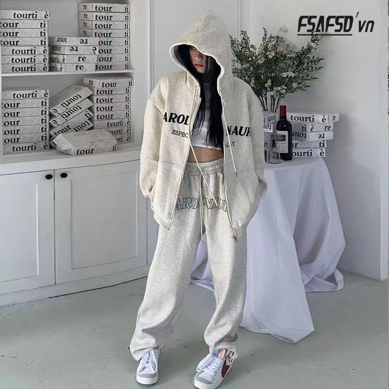 Bộ Đồ Thể Thao Áo Khoác Hoodie Vải Mỏng Dáng Rộng Thiết Kế Năng Động Cho Nữ