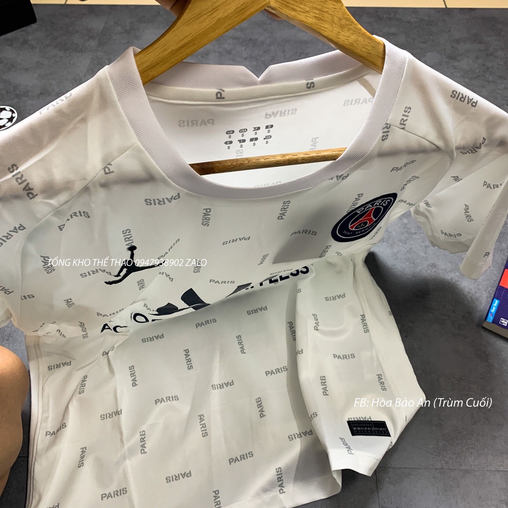 Set Bộ Quần Áo Đá Bóng CLB Pari màu Trắng Quần Xanh - Đen chuẩn áo đấu phom 43-90kg