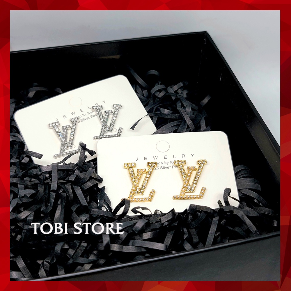 Bông tai nữ size to 3cm thương hiệu LV ngọc trai nhân tạo TB441 TOBI STORE