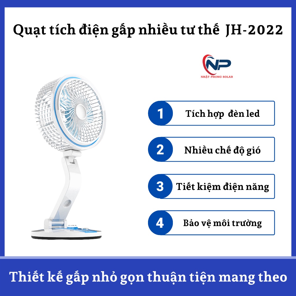 Quạt Tích Điện,Quạt Gập Cầm Tay NHiều Tư Thế JH 2018, Có Đèn, Dây Sạc  Phù Hợp Cho Dân Văn Phòng, Học sinh, Sinh Viên