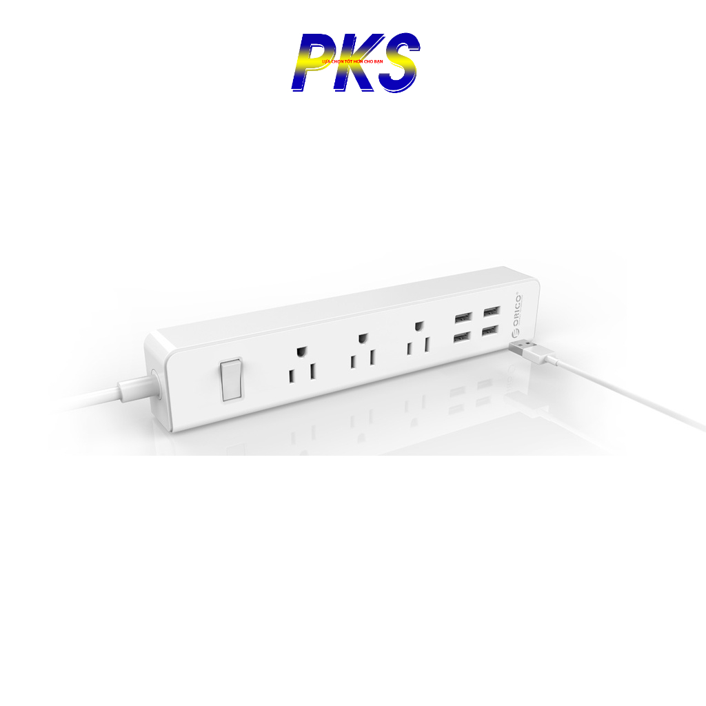 Orico HPC-3A4U Ổ cắm sạc thông minh 3 ổ Cắm AC và 4 cổng USB sạc điện thoại - Hàng chính hãng
