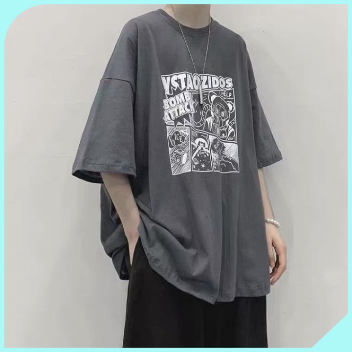 Áo thun tay lỡ nam nữ, áo phông unisex form rộng chất cotton mát mịn thấm hút mồ hôi in hình Hoạt Hình