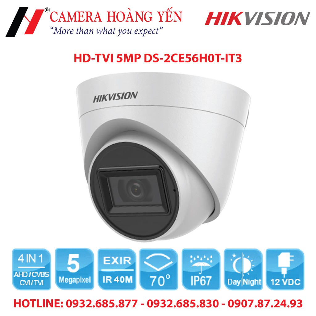 CAMERA HD-TVI HIKVISION 5MP DOME DS-2CE56H0T-IT3