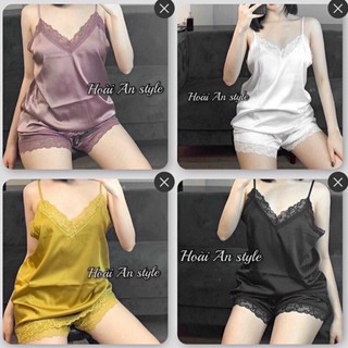 [ HÀNG ĐẸP] Bộ đồ ngủ nữ, bộ đồ ngủ áo 2 dây quần ngắn phối ren quyến rũ chất vải mềm mịn siêu mát