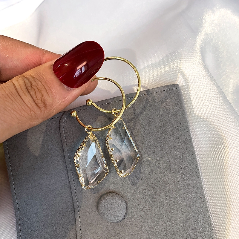 Bông tai bạc 925 hình chữ C đính đá thời trang phong cách Hàn Quốc