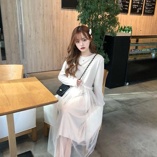 Đầm suông phối lưới dễ thương