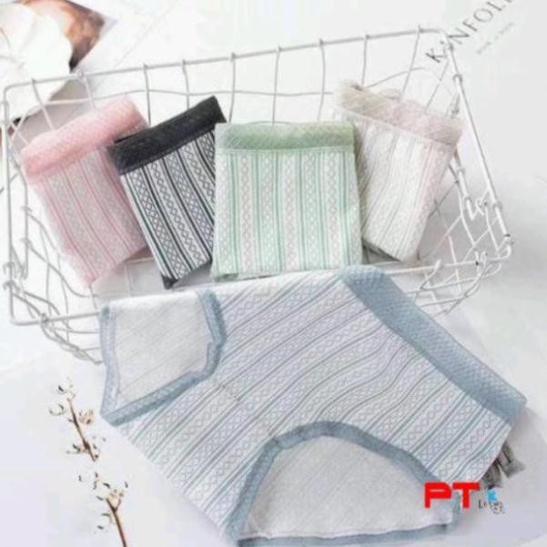 Quần lót nữ cotton cạp ren kẻ 3D dễ thương Q39