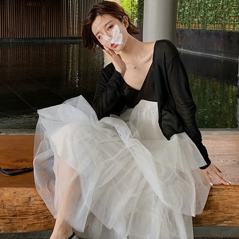 Jane Đầm tầng voan hai dây tiểu thư đi biển